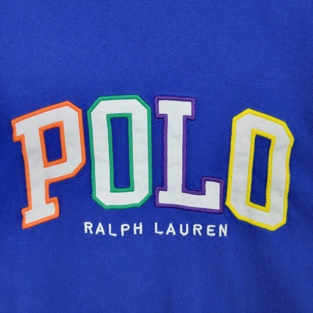 RARE Polo Ralph Lauren 4XB Blue Tee Multi-Color Logo Applique 90s Prep Style